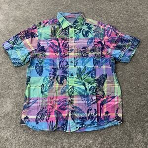 Tommy Bahama Madras Plaid Floral Shirt M Tropical Island Vibes Resort Wear Beach